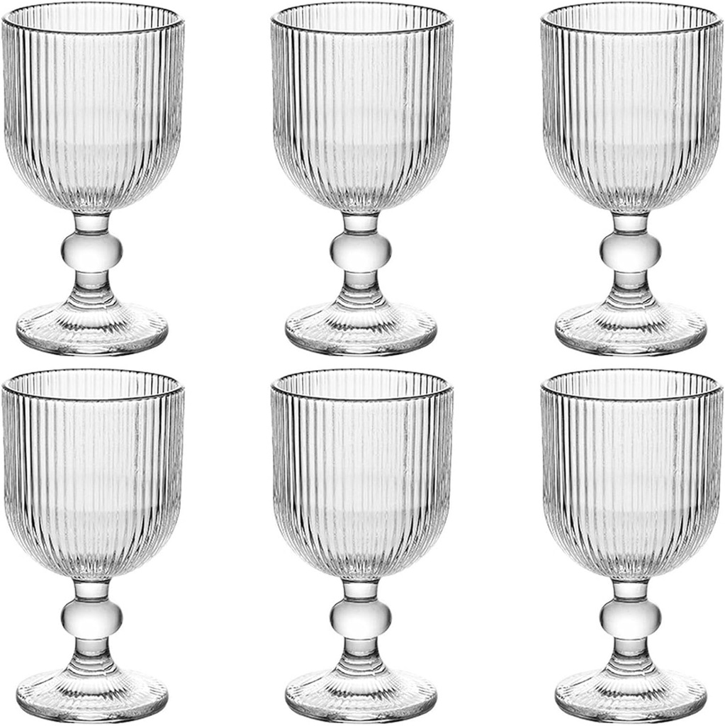 Vintage Glassware Water Goblets Drinking Clear Wine Glasses set of 6 Embossed Drinkware Stemware 13 oz for Wedding Party Bar Christmas