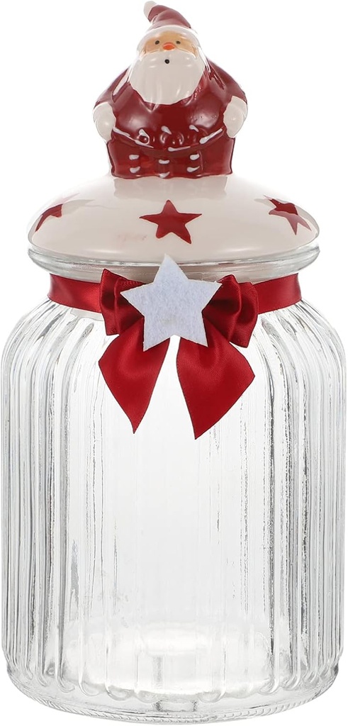 Angoily Christmas Glass Apothecary Jar Santa Claus Lid Candy Buffet Display Pot Clear Sugar Cookie Canister Food Container Jewelry Trinket Holder for Home Kitchen