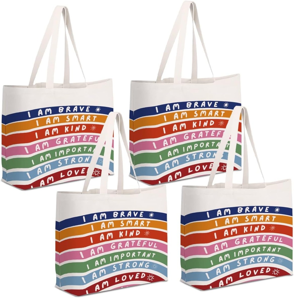 4Pcs Positive Affirmation Rainbow Canvas Tote Bag Mental Health Gifts Inspirational Gifts Reusable Grocery Bags 1