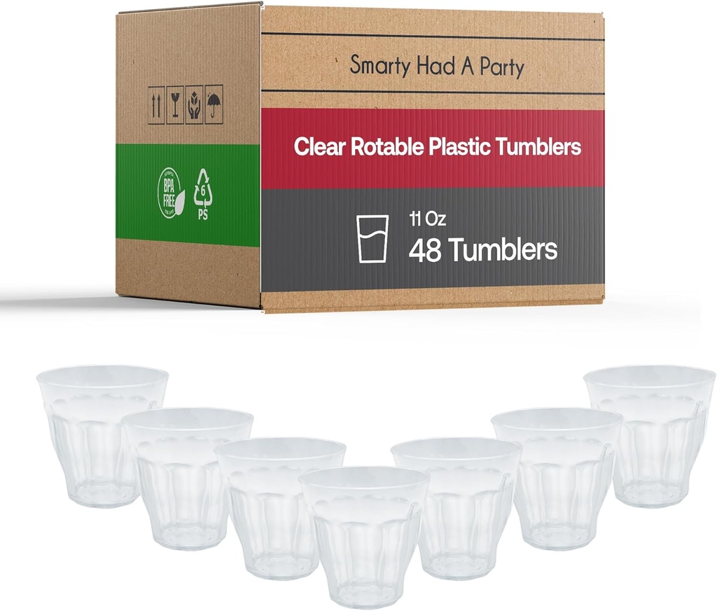 Smarty Had A Party 48 Clear Rotable Plastic Tumblers 11 oz. Clear Bulk Plastic Tumblers Drinking Glasses for Parties and Events