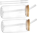 Alipis Set of 2 Glass Cups Iced Tea Milk Cup Portable Mug Flat Bottom Design for Restaurants Homes