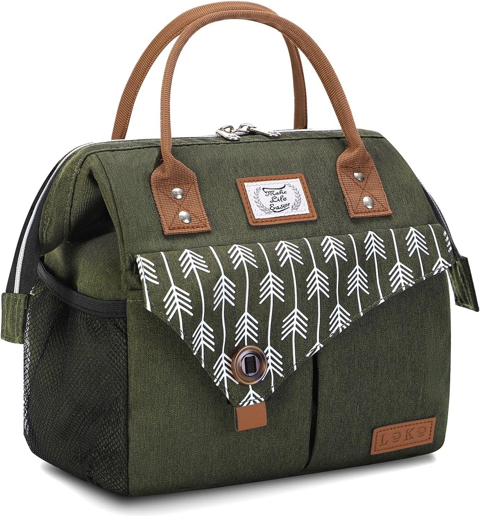 Lekesky Insulated Lunch Bag Portable Lunch Box for Office Work Picnic Beach Workout Reusable Tote Lunch Bag Organizer for Women Adult, Green