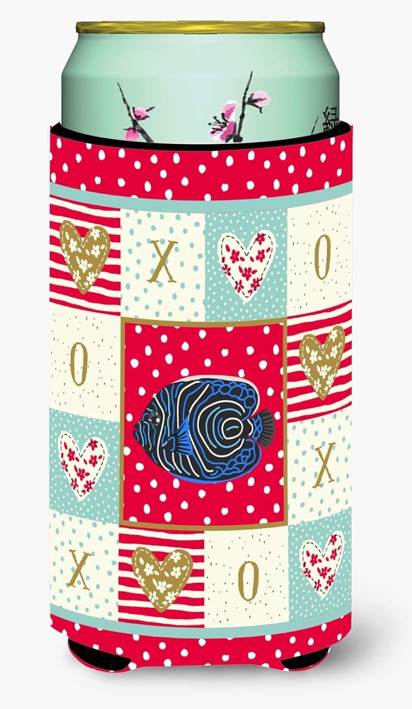 Caroline's Treasures CK5469TBC Emperor Angelfish Love Tall Boy Hugger, Red Can Cooler Sleeve Hugger Machine Washable Drink Sleeve Hugger Collapsible Insulator Beverage Insulated Holder