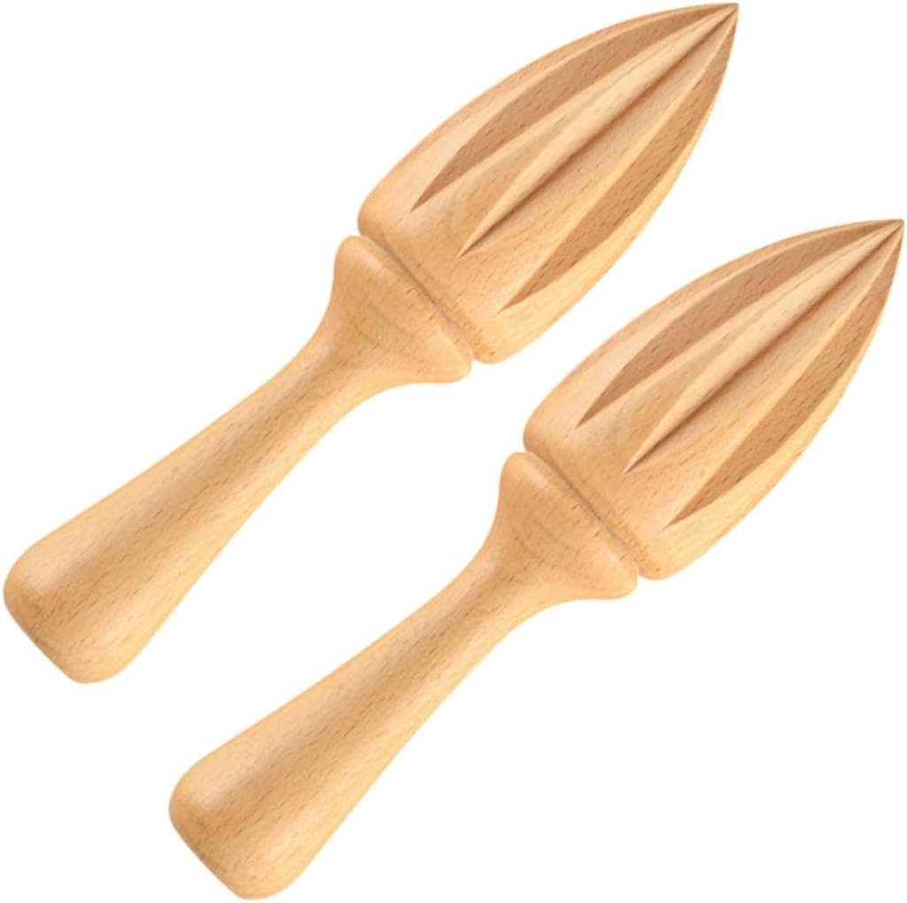 Zerodeko 2pcs Beech Citrus Reamer Manual Lemon Juicer with Comfort Grip Handle for Easy Juice Extraction Kitchen Supplies