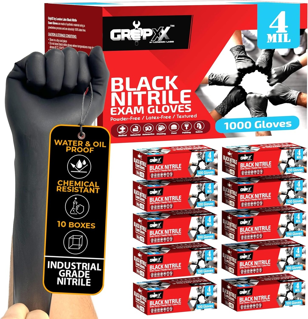 Black Nitrile Gloves Disposable Latex Free & Powder Free, 4 Mil Rubber Glove, Cleaning, Cooking, Mechanic(XS-XXL)