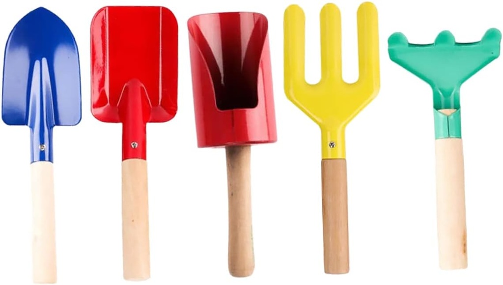 GANAZONO 5Pcs Gardening Tool with Skid Handles Iron Flower Shovel Fork Rake for Household Gardening Bonsai Planting and Outdoor Cultivating Tasks