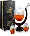 NutriChef Glass Whiskey Decanter - 850ml Globe Whiskey Carafe Alcohol Decanter Set with Glasses , Liquor Decanter w/ Stopper & Base, For Brandy Wine Cognac Rum Gin Scotch Bourbon