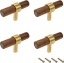 Drawer 2.36"/60mm Pulls Brass Walnut Kitchen Wardrobe Cabinet Hardware Pull Handle Single Hole with Screw, 4Pcs