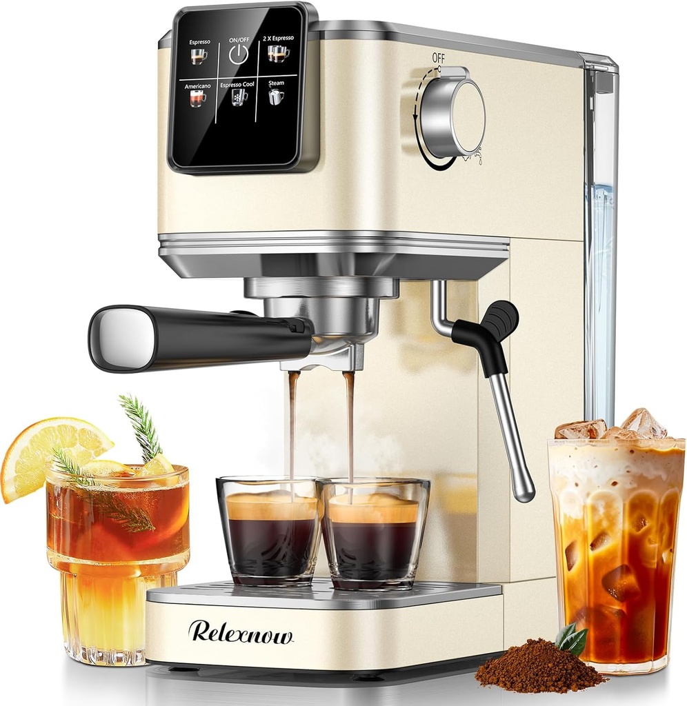 Espresso Machine, 20 Bar Espresso Maker Milk Frother & LCD Panel, Hot & Iced Coffee Machine, Stainless Steel Espresso Coffee Machine with 41oz Water Tank for Cappuccino, Latte