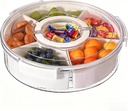 Divided Serving Tray with Lid and Handle Spinning Snackle Box Container for Candy Organizer Portable Veggie Trays for Serving for Party,Trave and Picnic Clear Lazy Susan Serving Tray (milky white)