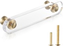 2 Pack White Acrylic Crystal Drawer Pulls 5in Brass Closet knobs for Bifold Doors Kitchen, Dresser Drawer Clear Crystal Handle Pull