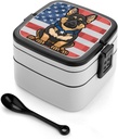 Police Dog Blue Line American Flag Bento Box with 2 Compartments Adult Lunch Box Lunch Container for Meal Prep Work And Outdoors