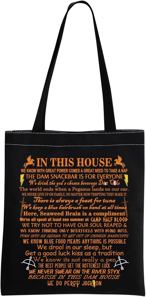 MEIKIUP Greek Mythology Canvas Shoulder Bag Riptide Sword Tote Bag Book Lover Gift Greek Mythology Gifts