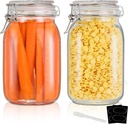 YEBODA 48oz Food Storage Canister Glass Jars with Clamp Airtight Lids and Silicone Gaskets for Multi-Purpose Kitchen Containers - Clear Square (2 Pack)