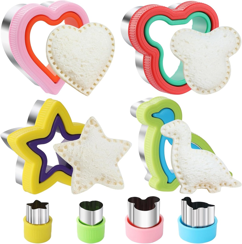 8 Pieces Sandwich Cutters and Sealer, Decruster Sandwich crimpers for Making Sandwiches, Hamburgers, Pies, with Vegetable Fruit Cutters for Kids Lunch Box and Bento Box