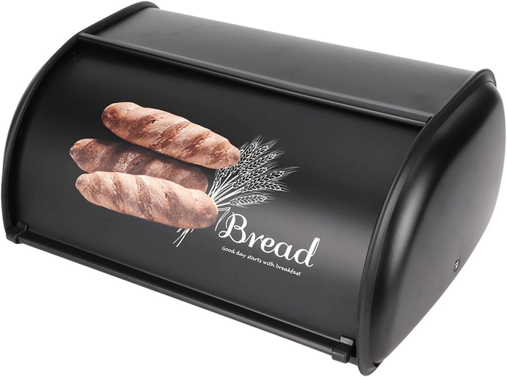 Fydun Bread Bin Keeps, Large Capacity Stainless Steel Box Holder Container Black Bread Box Bin Bins Kitchen Storage OrganizerBlack Bins for Food Black (Black)