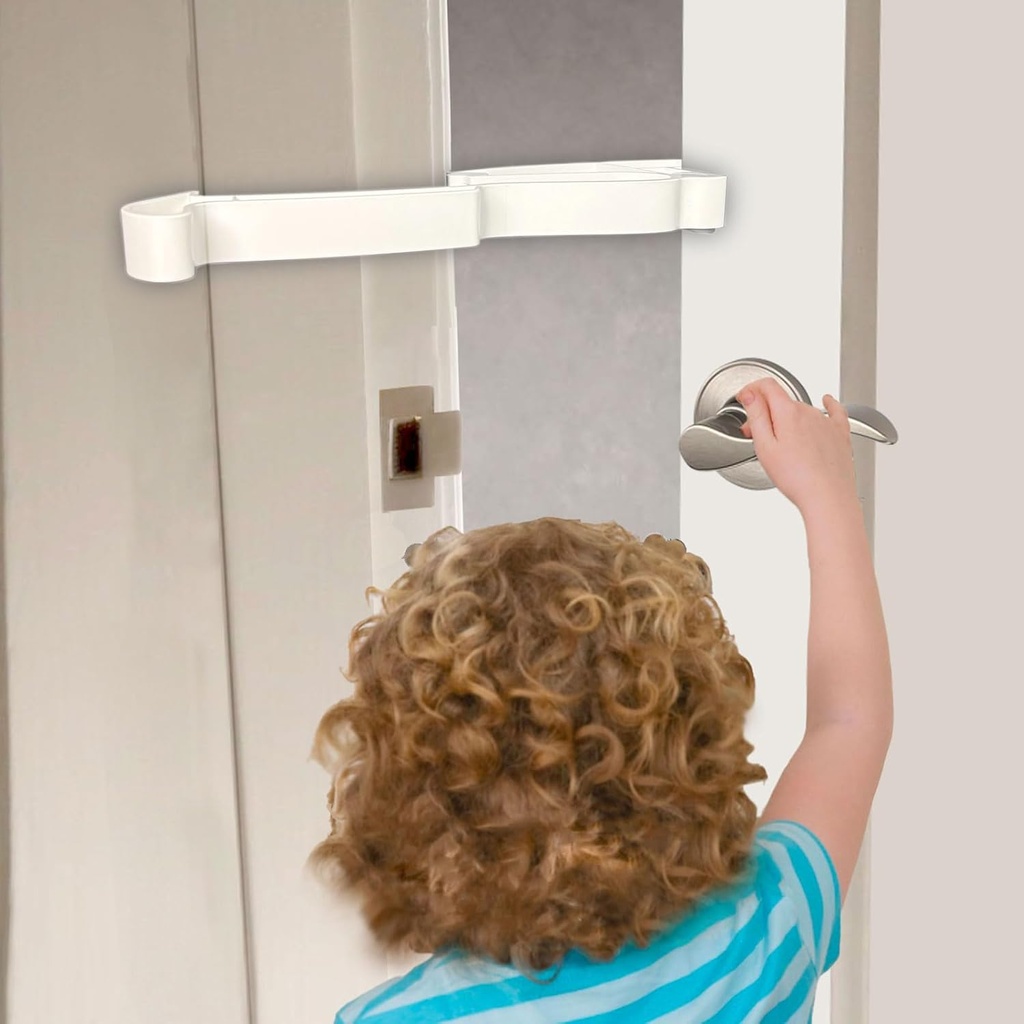 Kids Safety Door Lock, Child Proof Door Latch, Baby Pinch Guard Door Stopper for Knobs & Lever Handles, No Tools Need for Install and Portable [U.S Patent Pending] (White 1 Pack)