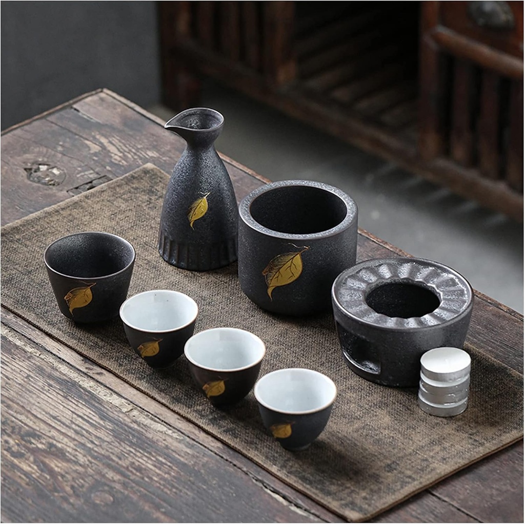 Sake Set, Saki Cups，Crafts Cup Ceramic Sake Set， Sake Set and Cups with Warmer Japanese Sake Cup Set 7-Piece with Warm Stoves, for Christmas, birthdays, and anniversaries,Feihe (Color : Feihe) (Color