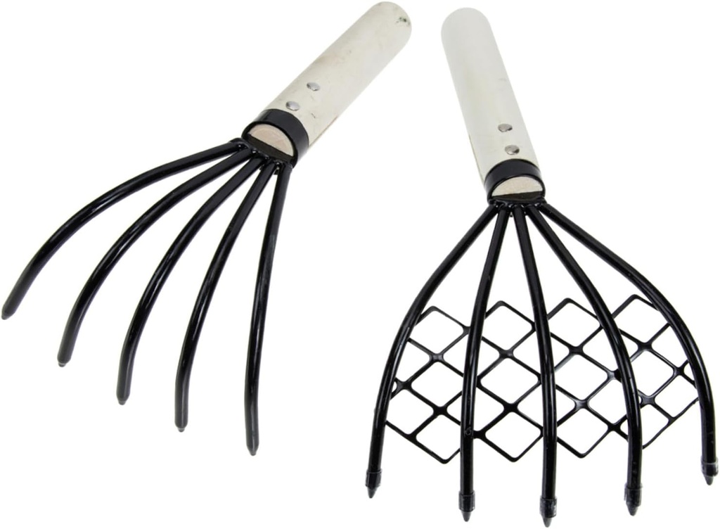 KESYOO 2pcs Clam Digging Rake with Wooden Handle Iron Seafood Hand Cultivator for Beach Clamming and Gardening Comfortable Grip Multipurpose Shellfish Tool