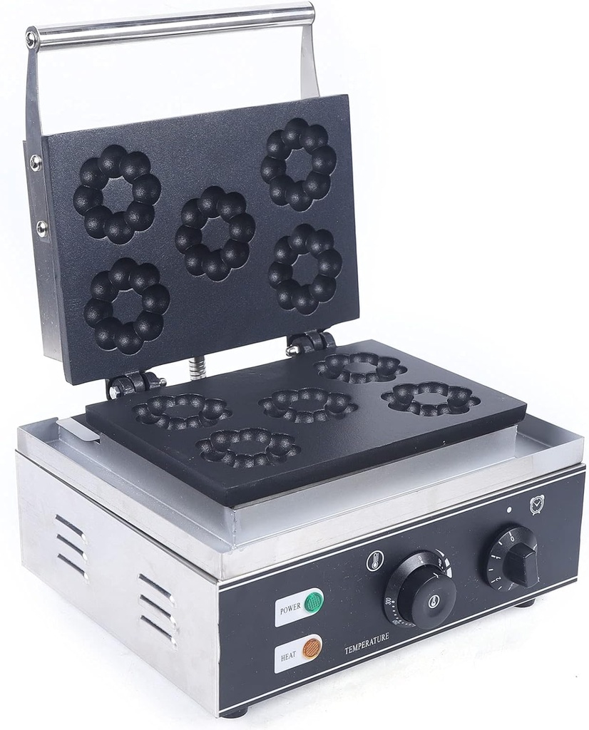 5 Holes Plum Flower Donut Waffle Maker Electric Doughnut Maker Machine for Party Food Stall,Restaurant, Stainless Steel
