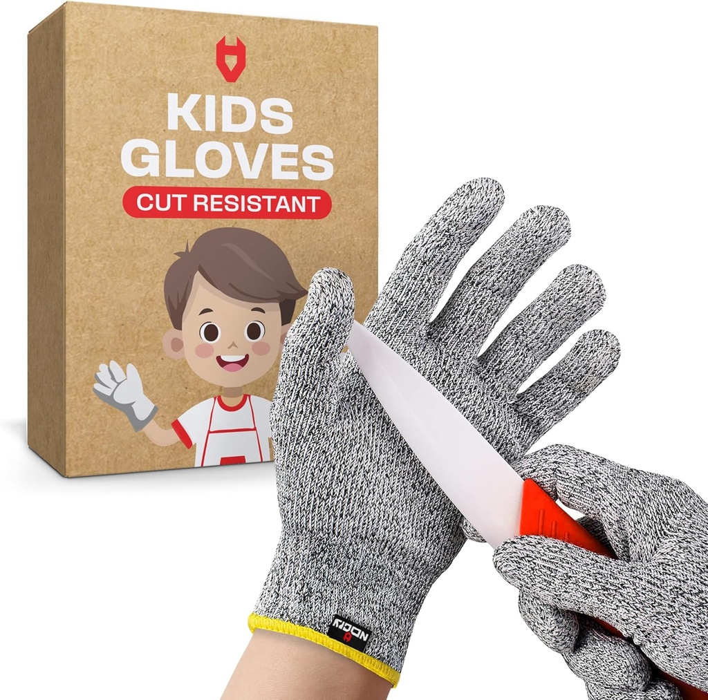NoCry Kids Cutting Gloves, XS (8-12 Years) — 100% Food Grade and Level 5 Protection — Comfortable and Lightweight, Yet Tough — Ambidextrous — Ideal for Fishing, Wood Carving and Whittling