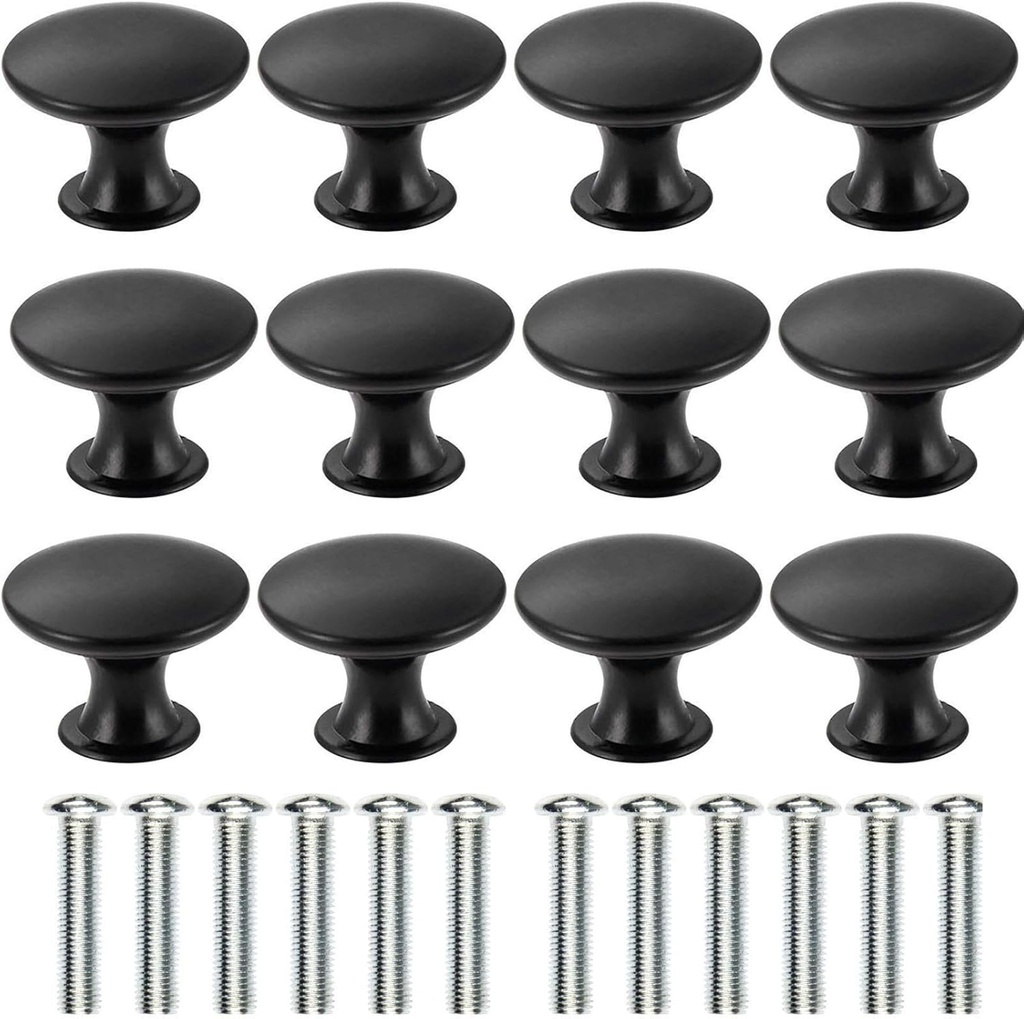 abcGoodefg 12 Pcs Vintage Antique Black Knobs Handle Pulls 30mm Brass Round Knobs for Cabinet Drawer Kitchen Bathroom Cupboard Home Office Furniture (Black)