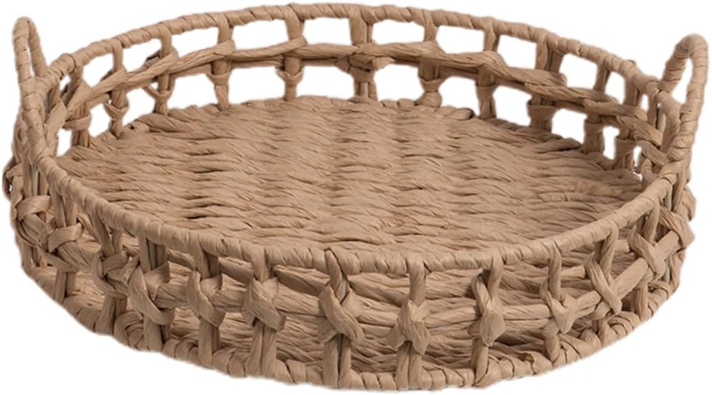 Cabilock Handwoven Paper Rope Basket Small Round Bread and Fruit Storage Basket for Kitchen and Restaurant Lightweight Woven Sundries Organizer with Rustic Design