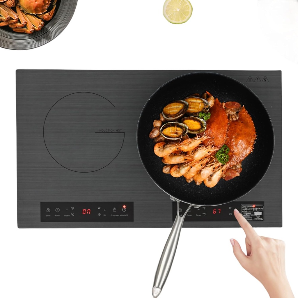 4000W Double Induction Cooktop, Induction Cooker 9 Gear Timer Setting Electric Hot Plate for Cooking Portable Electric Cooktop for Pots and Pans with a Diameter of 7.87 Inches