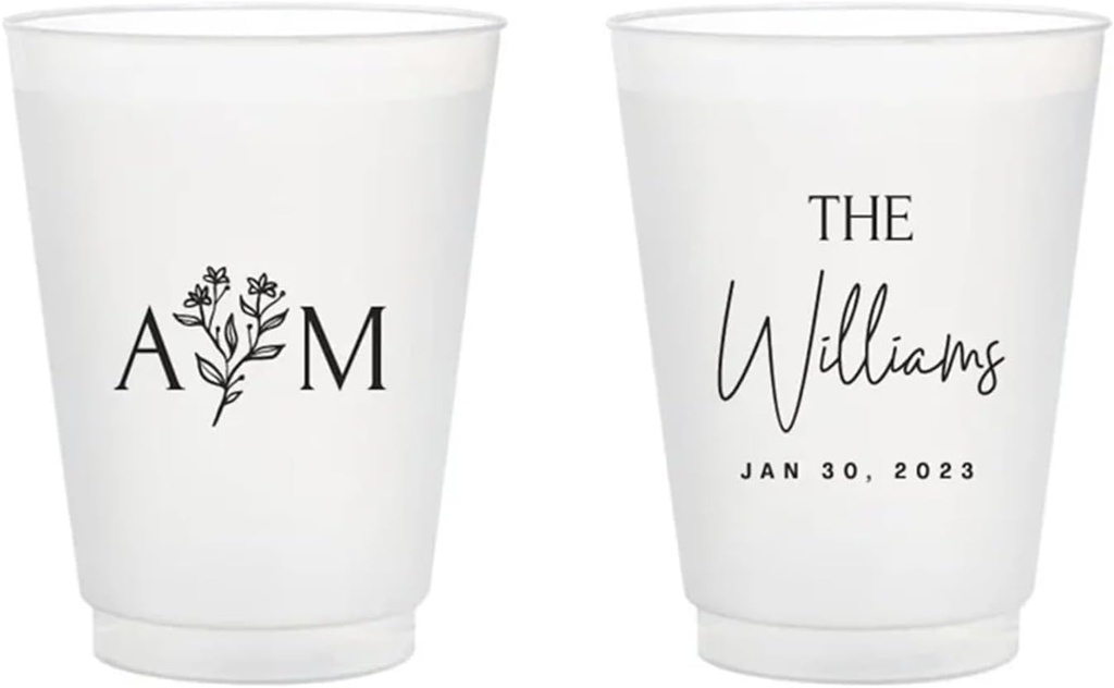Custom Cups for Party,Custom Cups Personalized,Engagement Party Cup,Wedding Frosted Plastic Cup,Beach Cup Bulk,Custom Cups Personalized,Personalized Frosted Wedding Cups 12 oz Cups (12 oz)