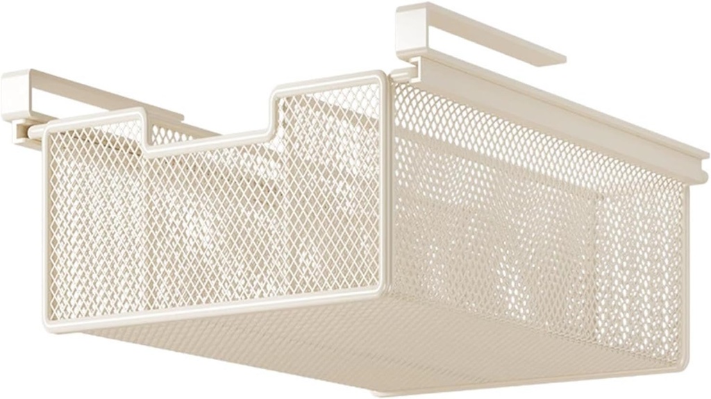Fenteer Hanging Pullout Drawer Basket Under Cabinet Organizer Space Saving Under Shelf Basket for Pens Wardrobe Notes Dresser Snacks, White
