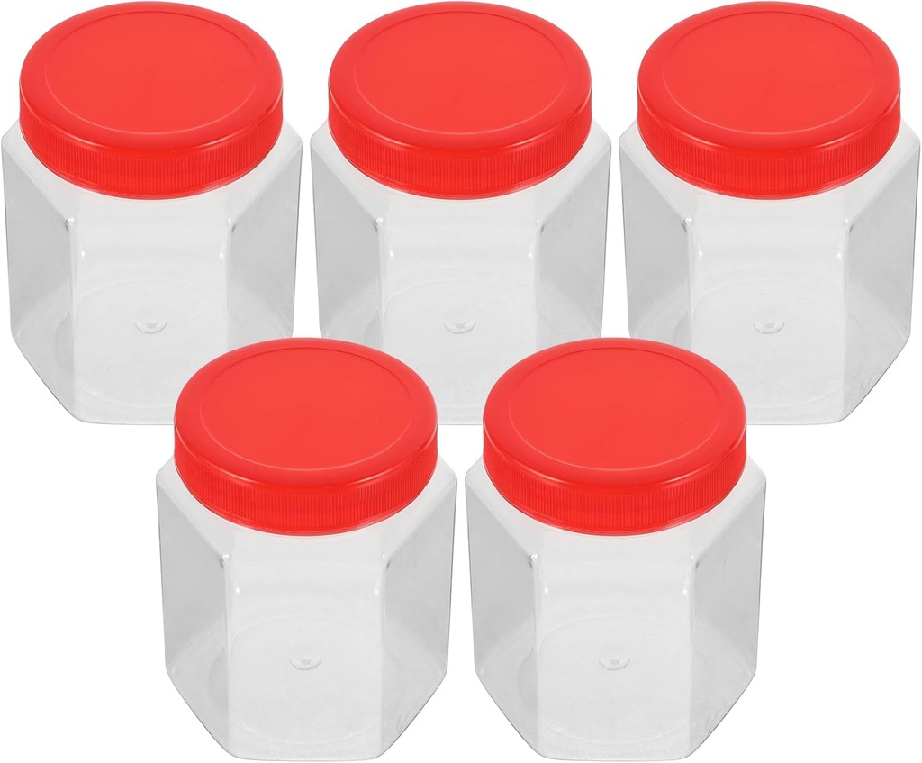 Zerodeko Hexagonal Plastic Food Storage Containers 5-Pack Airtight Kitchen Jars for Dry Foods Sugar Spices Cookies Cereal Rice 4X3.4X3.3 Inch
