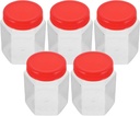 Zerodeko Hexagonal Plastic Food Storage Containers 5-Pack Airtight Kitchen Jars for Dry Foods Sugar Spices Cookies Cereal Rice 4X3.4X3.3 Inch