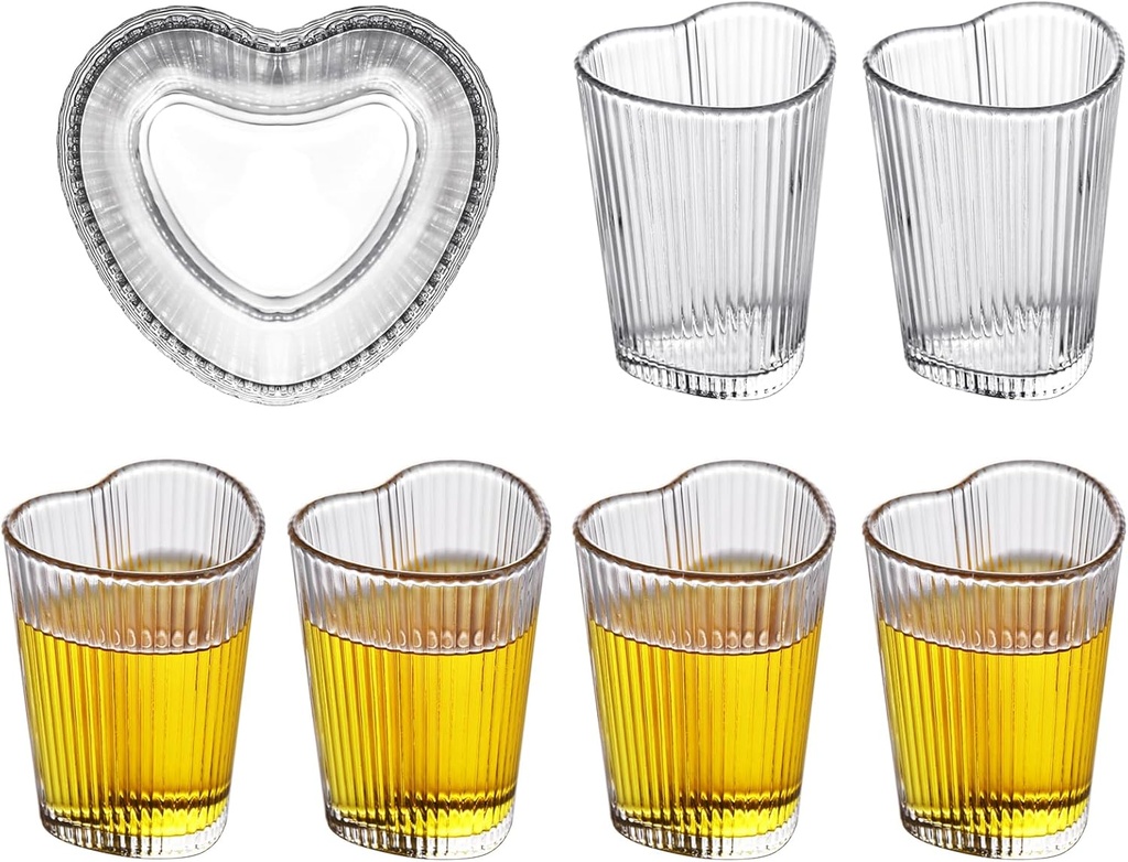Set of 6 Heart-Shaped Glass Tumbler,Cute Drinking Cup for Water,Juice,Milk,Beer,Cocktail,Whiskey,and Various Mixed Drinks 8oz Clear Valentine's Day Gift for Her,Girlfriend,Wife,Wedding Glassware Set