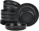 Stone Lain Senso 12-Piece Dinnerware Set New Bone China, Plates and Bowls Sets, Dish set for 4, Dinner and Salad Plates, Black