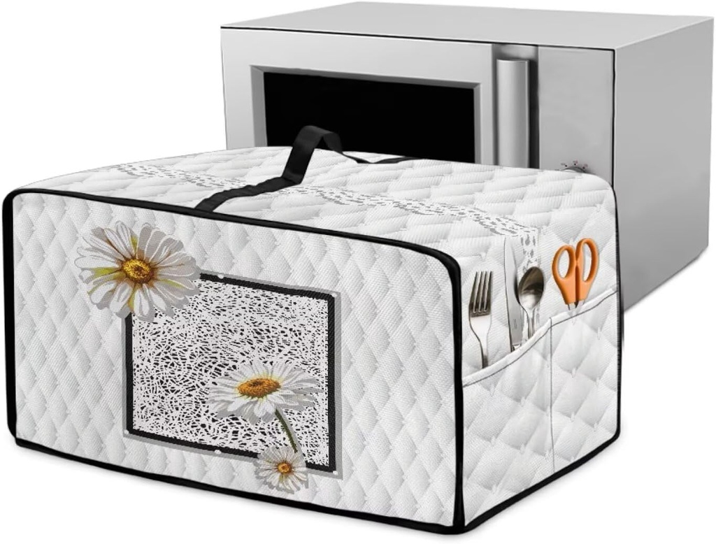 Daisy Print Toaster Oven Dust Cover for Kitchen Counter 22.5" x 18.5" x 13" Heavy Duty Bread Machine Protector Dust Protection for Small Appliance, Machine Washable, White