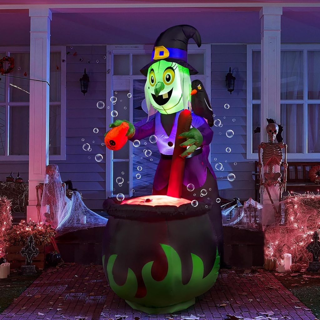 JOYIN 6 FT Halloween Witch Inflatables Outdoor Decorations and Cauldron with Bubbling Potion and Light Inflatable Decoration Giant Blow Up Yard Halloween Decorations for Outdor Yard Lawn Party Decor