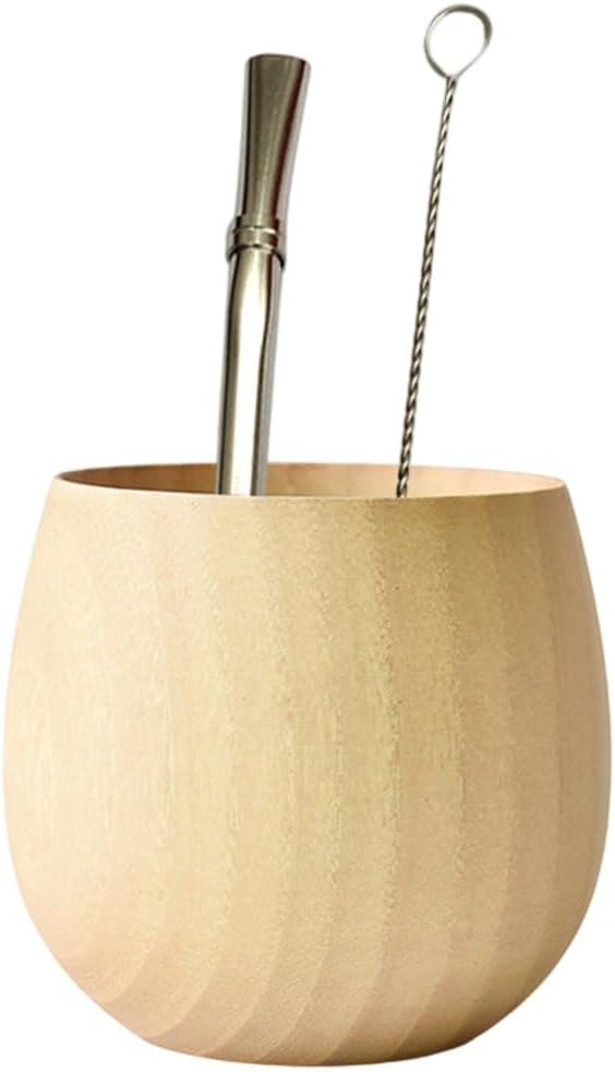 Wooden Yerba Cup Set, Japanese Traditional Wooden Sake Cups Set, Wood Cup with Bombilla Yerba Straw and Cleaning Brush