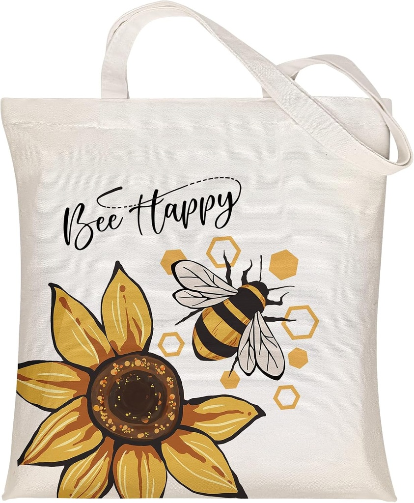 Louise Maelys Canvas Tote Bag for Women Cute sunflower bee Aesthetic cotton Shopping Women gift Reusable Grocery Bags
