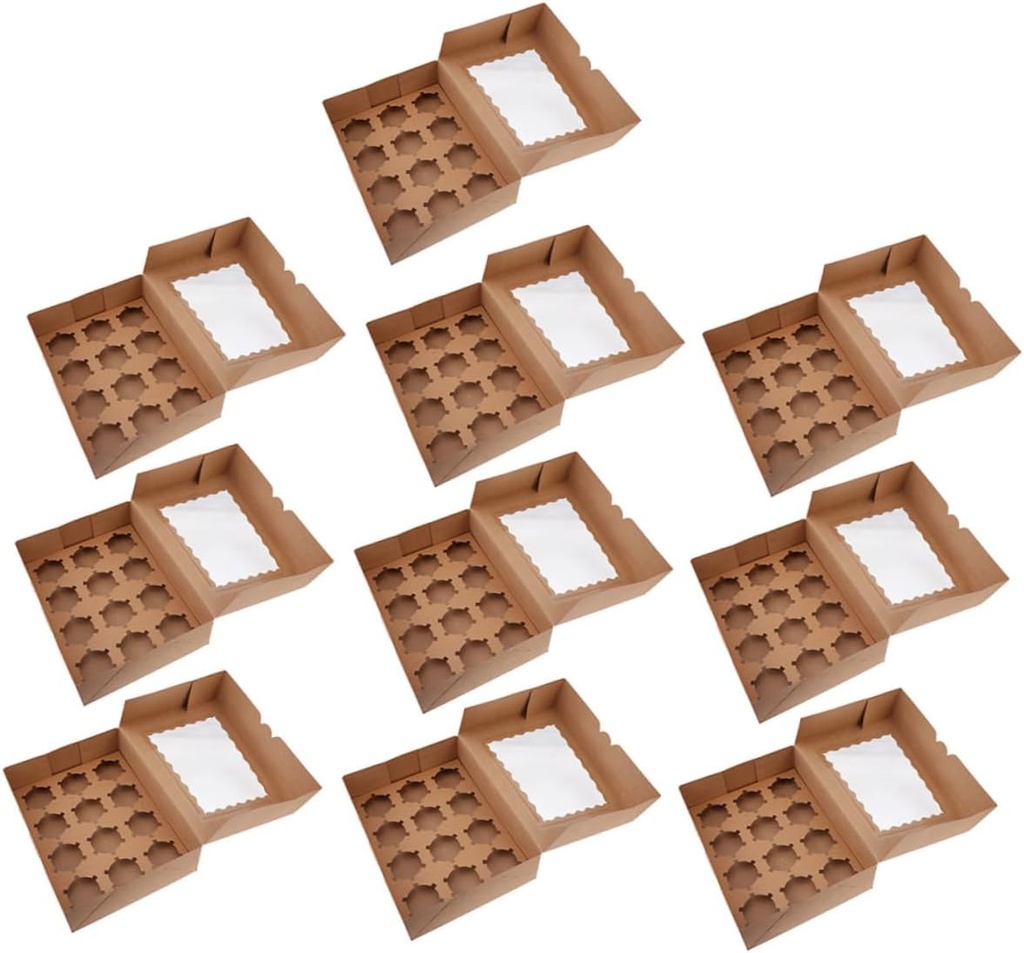 10pcs Clear Window Cupcake Boxes Kraft Paper Muffin Packaging for Bakeries and Home Use Lightweight and Portable for Events and