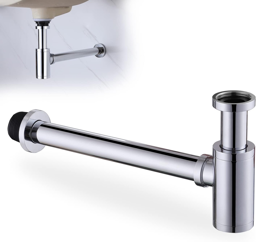 Chrome Round Bottle P-Trap 1 1/4 Adjustable Bathroom Basin Sink Waste Trap Drains Kit Adjustable Height Waste Traps Drain Tube Bottle P Trap Drain Kit
