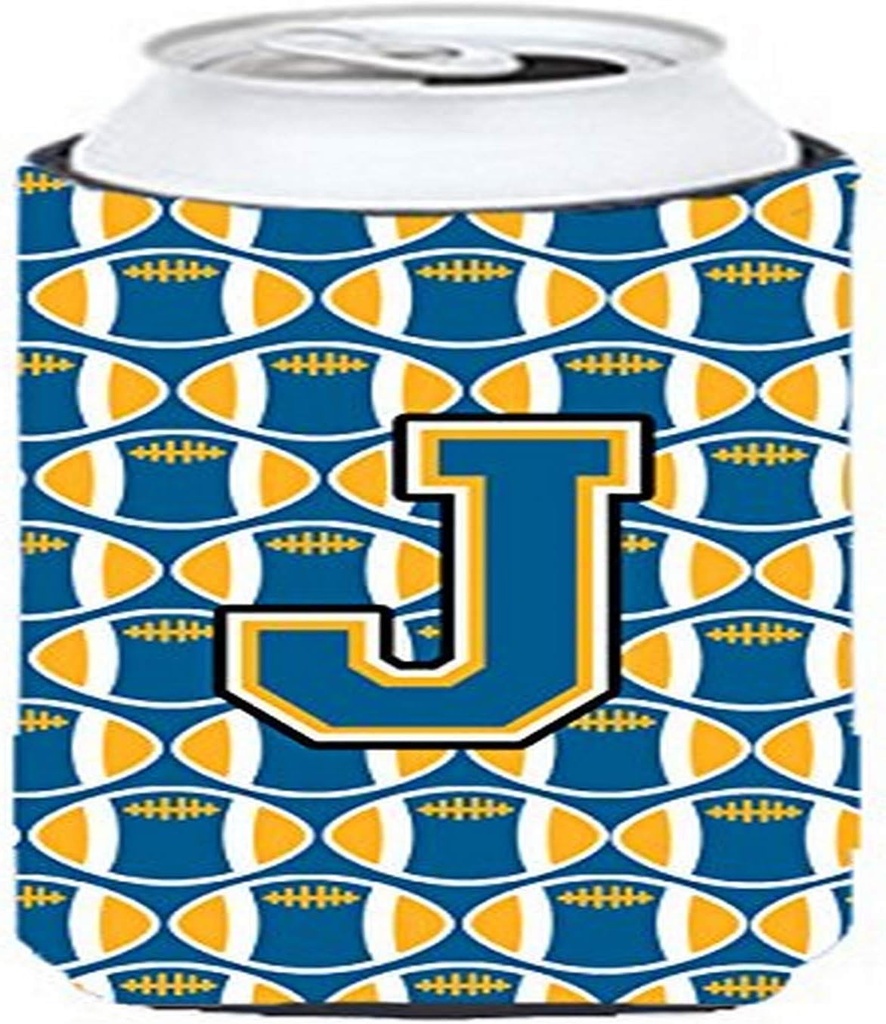 Caroline's Treasures CJ1077-JTBC Letter J Football Blue and Gold Tall Boy Hugger Can Cooler Sleeve Hugger Machine Washable Drink Sleeve Hugger Collapsible Insulator Beverage Insulated Holder