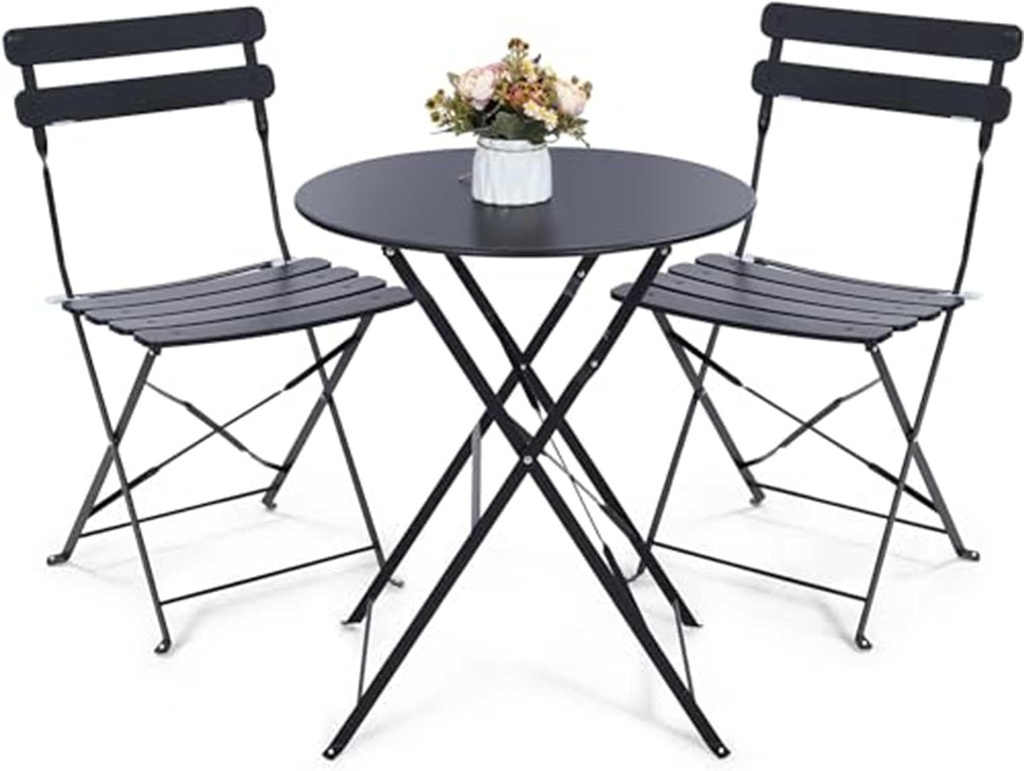 3 Piece Patio Bistro Set Outdoor Furniture Set, Folding Bistro Table and Chairs Conversation Sets for Bistro Balcony Porch Yard Garden