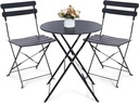 3 Piece Patio Bistro Set Outdoor Furniture Set, Folding Bistro Table and Chairs Conversation Sets for Bistro Balcony Porch Yard Garden