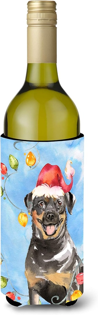 Caroline's Treasures CK2488LITERK Christmas Lights Rottweiler Wine Bottle Hugger Bottle Cooler Sleeve Hugger Machine Washable Collapsible Insulator Beverage Insulated Holder