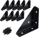 2-9/16" Triangle Corner Braces Bracket (10 Pack) - Metal Angle Shelf Connector Brackets with Screws for Wood Shelves Furniture| Bookshelves/ Beds/ Tables/ Cabinets/ Desk (Black)