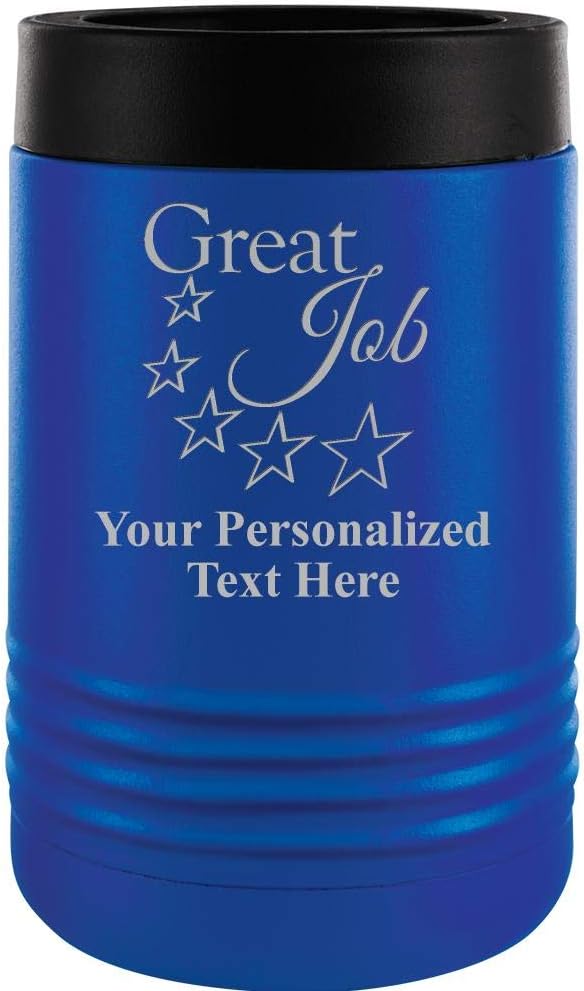 Custom Beverage Holder, 12 oz Blue Personalized Amazing Job Insulated Can Cooler