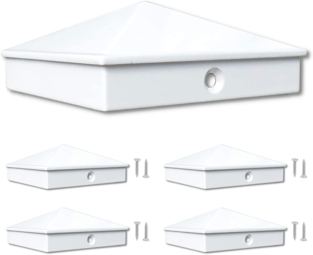 4x4 Fence Post Cap (3 1/2") 4 Pack White Powder Coated Aluminum - Replacement Guarantee - Mailbox, Lamp Post, Deck, Dock, Piling Caps