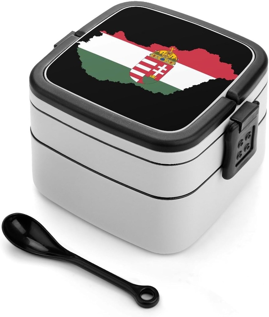 Hungary Map Flag Portable Bento Box with Handle 2 Compartment Leak-Proof Stackable Lunch Box for Work Picnic Camping