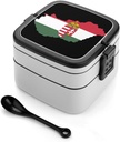Hungary Map Flag Portable Bento Box with Handle 2 Compartment Leak-Proof Stackable Lunch Box for Work Picnic Camping