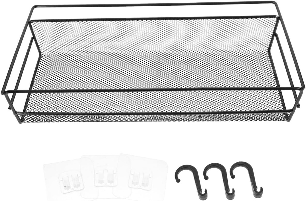 GLEAVI Hanging Wall Basket Small Black Wire Storage Rack Kitchen Organizer Wall Mounted Wire Basket with Non-Punch Installation and Breathable Design 13.58X6.3X2.76 Inches